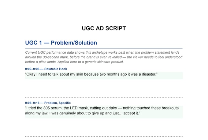 write food and beverage ugc ad scripts and video ad copy